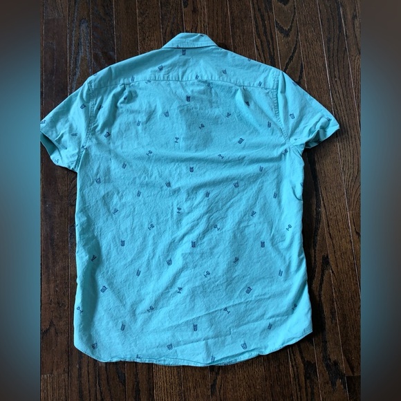 J. Crew Men’s M Teal Green Short-Sleeved Button-Down Shirt w/Cocktail Graphics - Picture 9 of 11